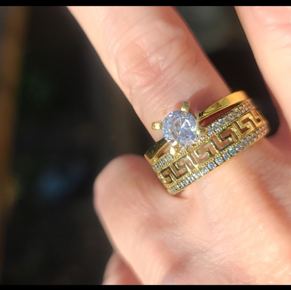 Gorgeous white Sapphire wedding set Sterling Gold & Bronze sz8.5 - Picture 12 of 12